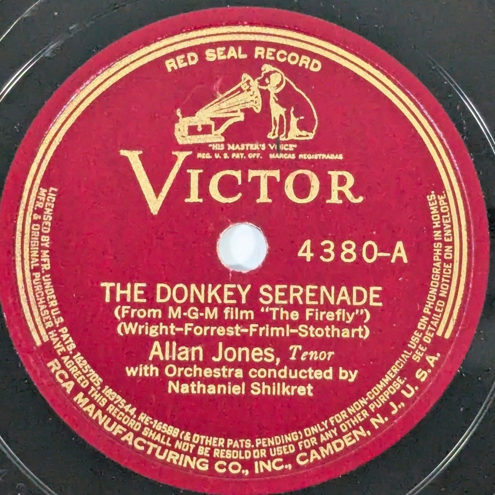 Allan Jones The Donkey Serenade Giannina Mia Victor Red Seal 78 RPM Record 4380